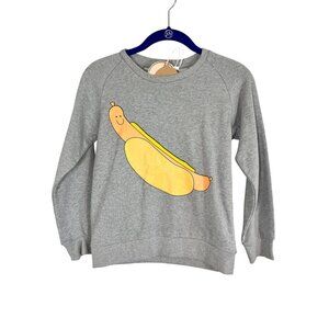 Mini Rodini Crew Sweatshirt Kid 7Y Gray Organic Cotton Hotdog Preppy Playful 80s